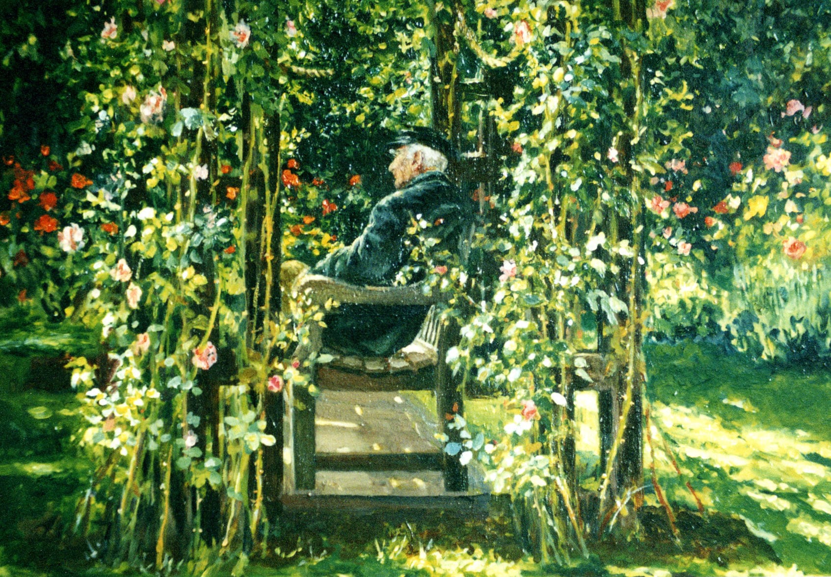 Man in the Queens Rose Garden 1988 Oil 15 x 17