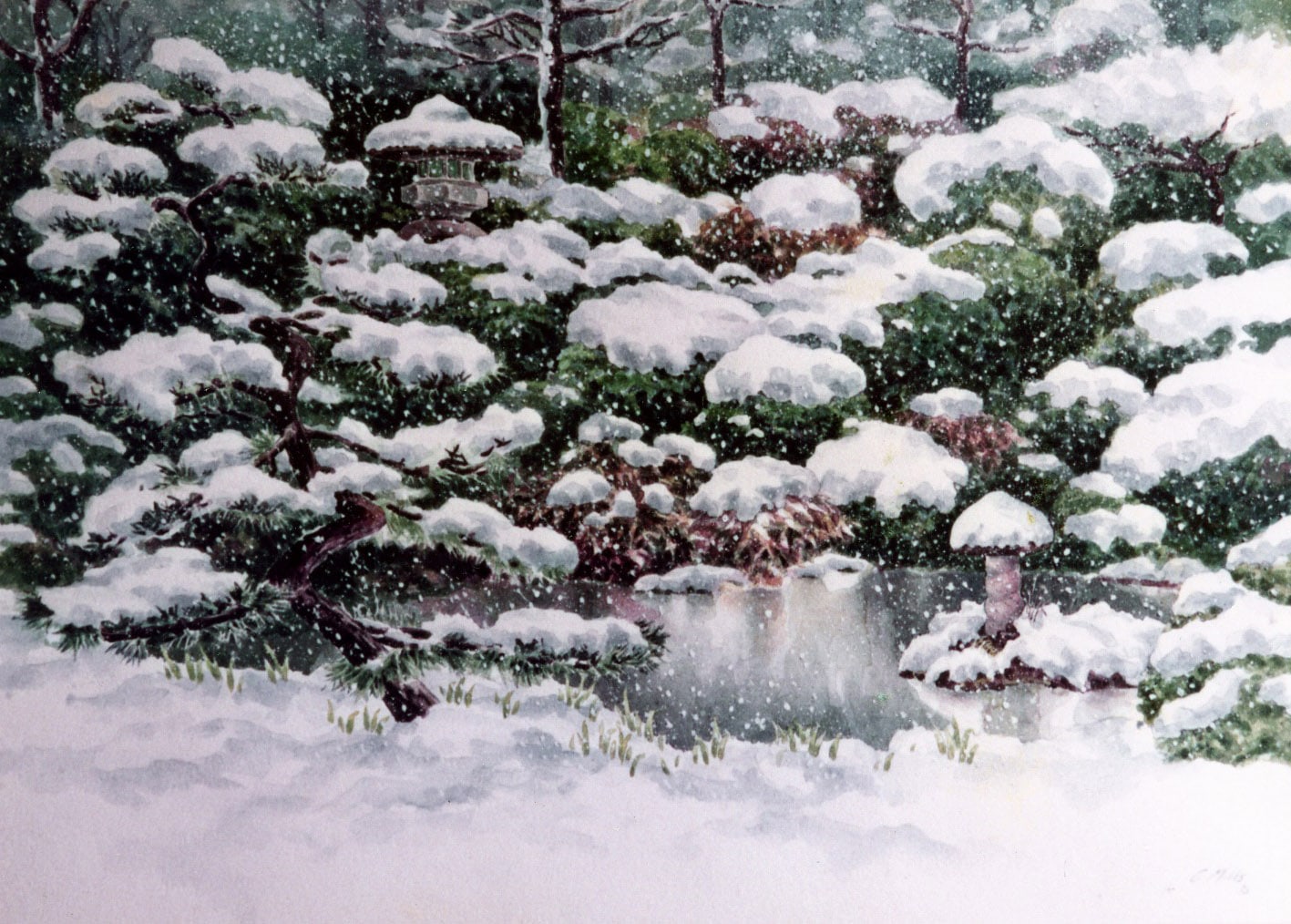 Yamamoto&#39;s Garden in Yokosuka (Japan) 1971 Watercolor 22 x 30